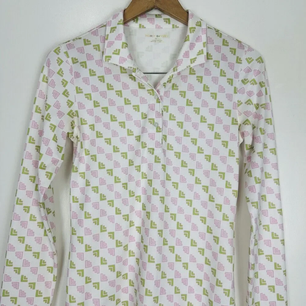 Tory Sport Logo Print Tech Pique Cool Max Rare Polo Shirt XS Long Sleeve Golf